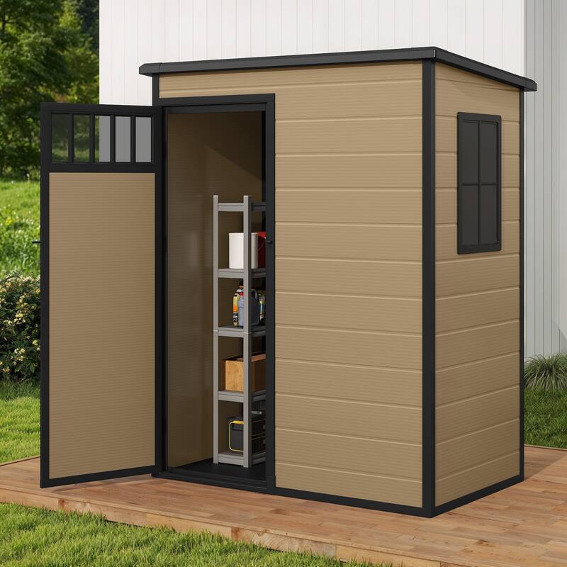 6x4.4 FT/5x3 FT Resin Storage Shed with Fence-Style and Side Windows