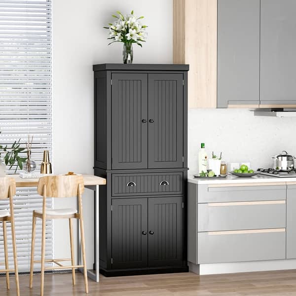 slide 1 of 8, HOMCOM 72" Traditional Freestanding Kitchen Pantry Cabinet Cupboard with Doors and 3 Adjustable Shelves, Black