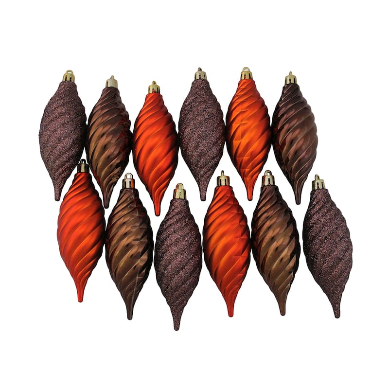 125ct Brown Orage Shatterproof 4-Finish Christmas Ornaments 5.5"
