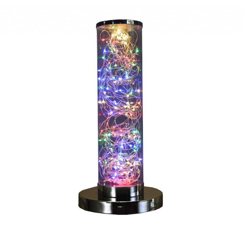 13" Silver Metal Column LED Table Lamp with Clear Rope Lighting - 6”x 6” x 13” - Silver