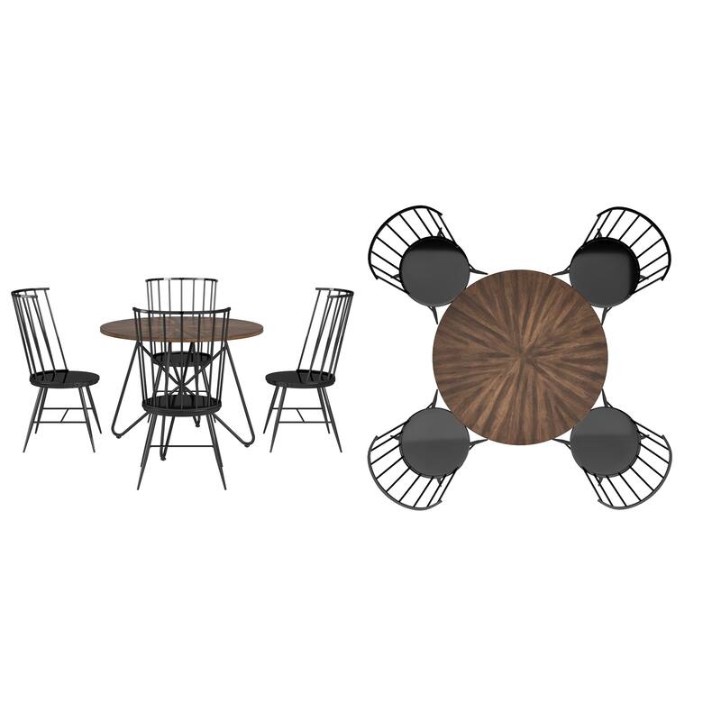 Krumlov Walnut Finish Round 5-Piece Dining Set