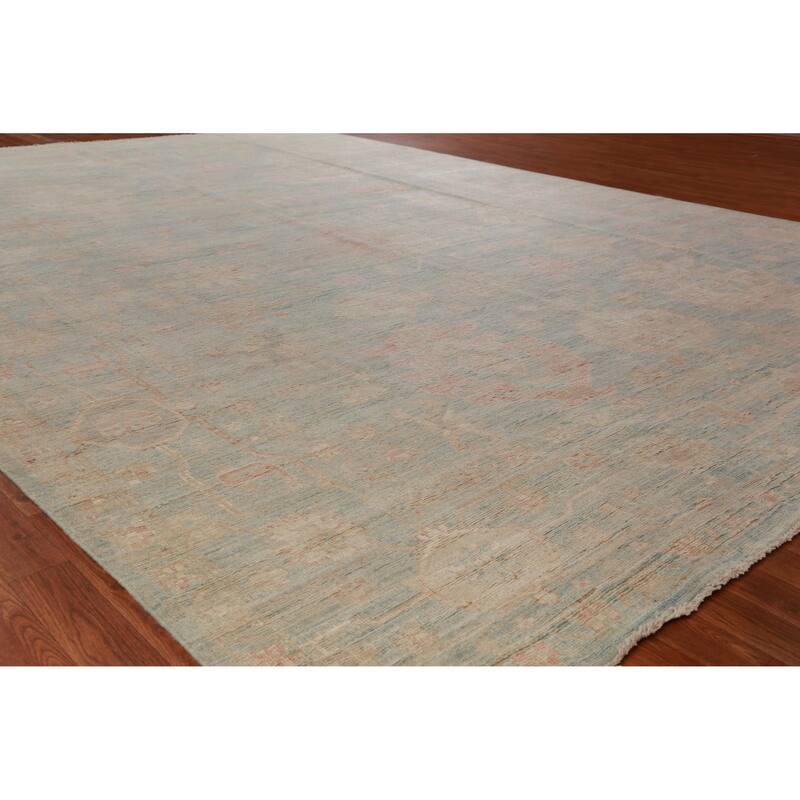 Hand Knotted Oriental 100% Wool Carpet Transitional All-Over Navy Blue & Blues Oushak Area Rug - 13' 7'' X 9' 10''