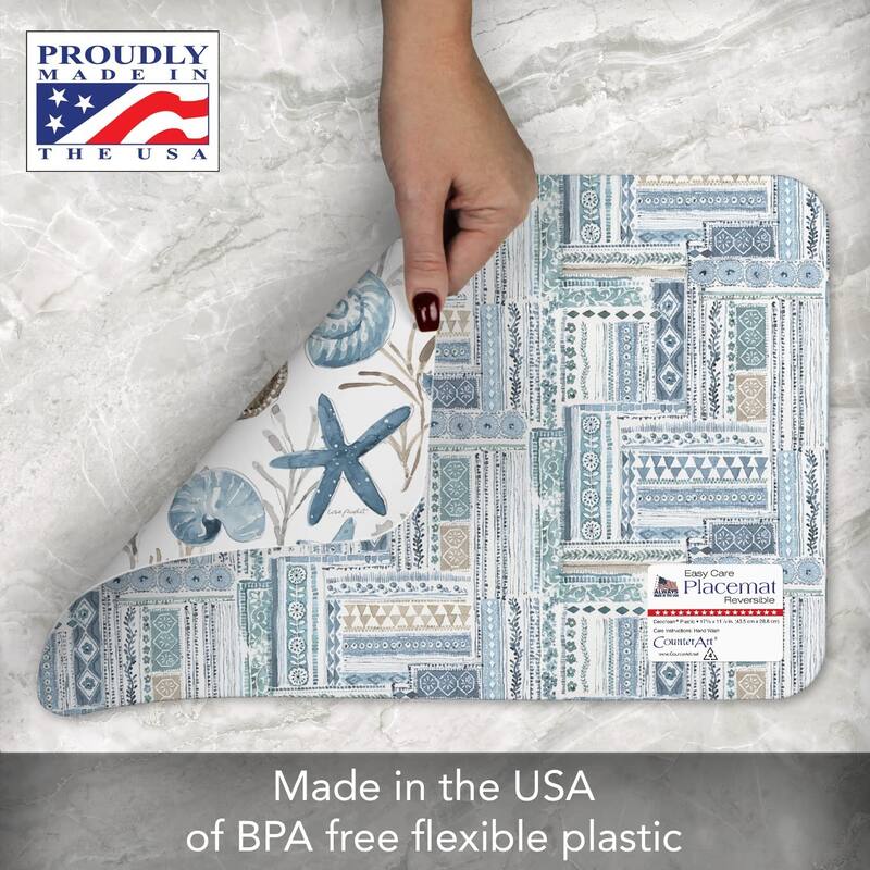 CounterArt Blue Escape Reversible Easy Care Flexible Plastic Placemat 4 Pack Made in The USA