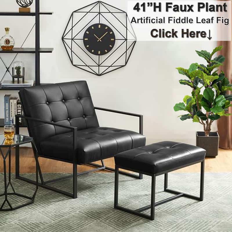 Glitzhome 29.50"W Mid-Century PU Leather Tufted Accent Chair - 29.5"W x 30.5"H x 29.25"D