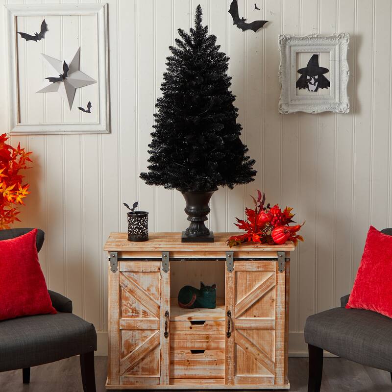 4 Ft Black Artificial Christmas Tree with Orange Lights - City Chic Holiday Decor for Parties - 48