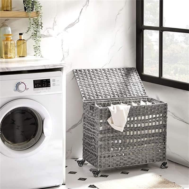 140L Synthetic Rattan Laundry Hamper with Wheels - 26"L x 13.8"W x 23.8"H