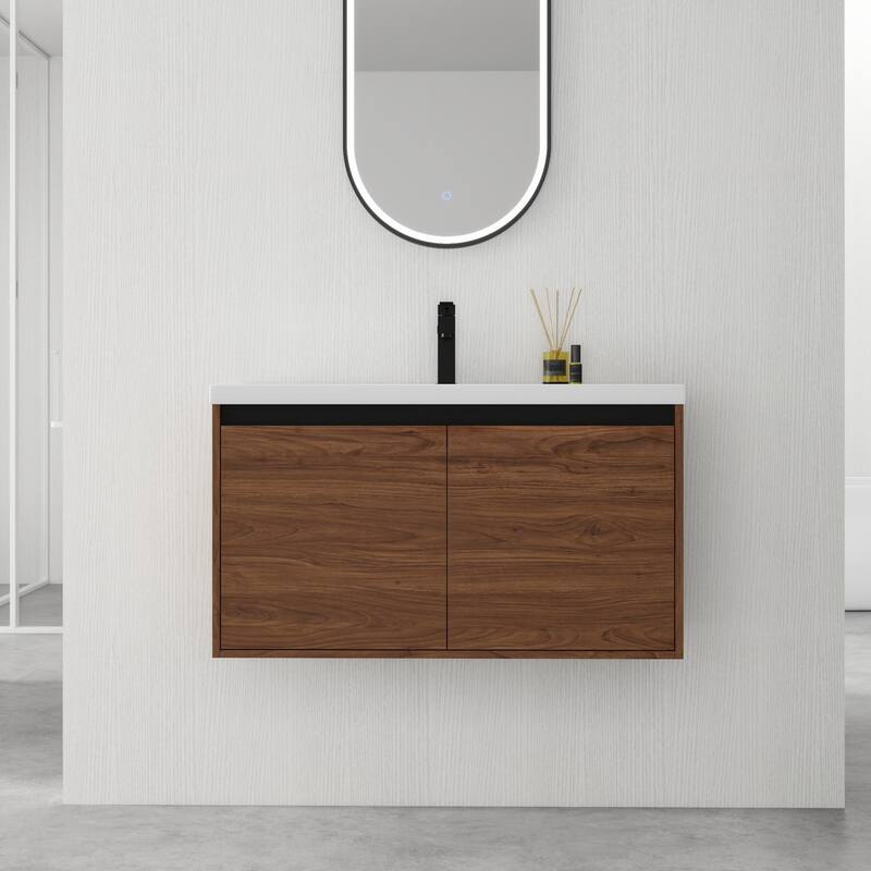 BNK 16"/20"/24"/30"/36" Single Sink Bathroom Vanity with Soft Close Door and Shelf - 36''W - Brown