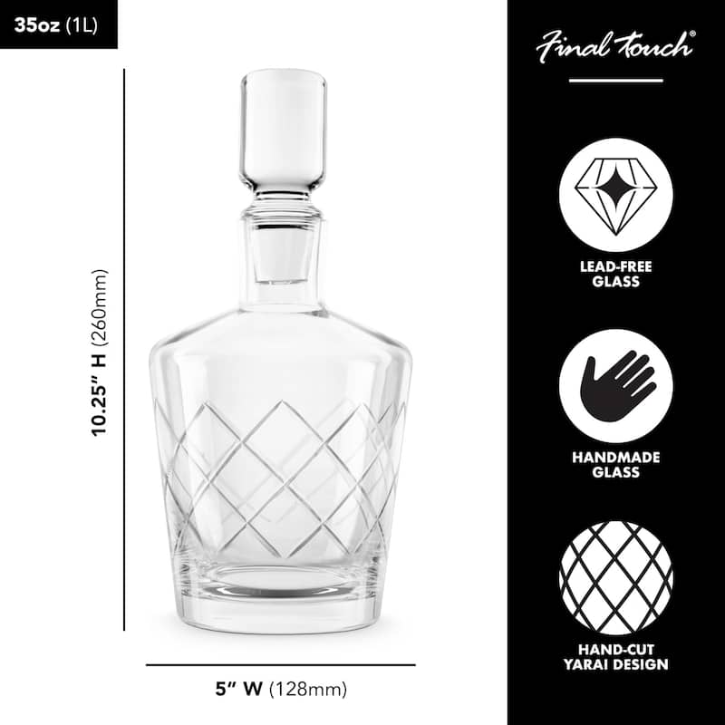Final Touch 4 Piece Lead Free Crystal Whiskey Decanter Set - Decanter: 35 oz and Glasses: 13.5 oz