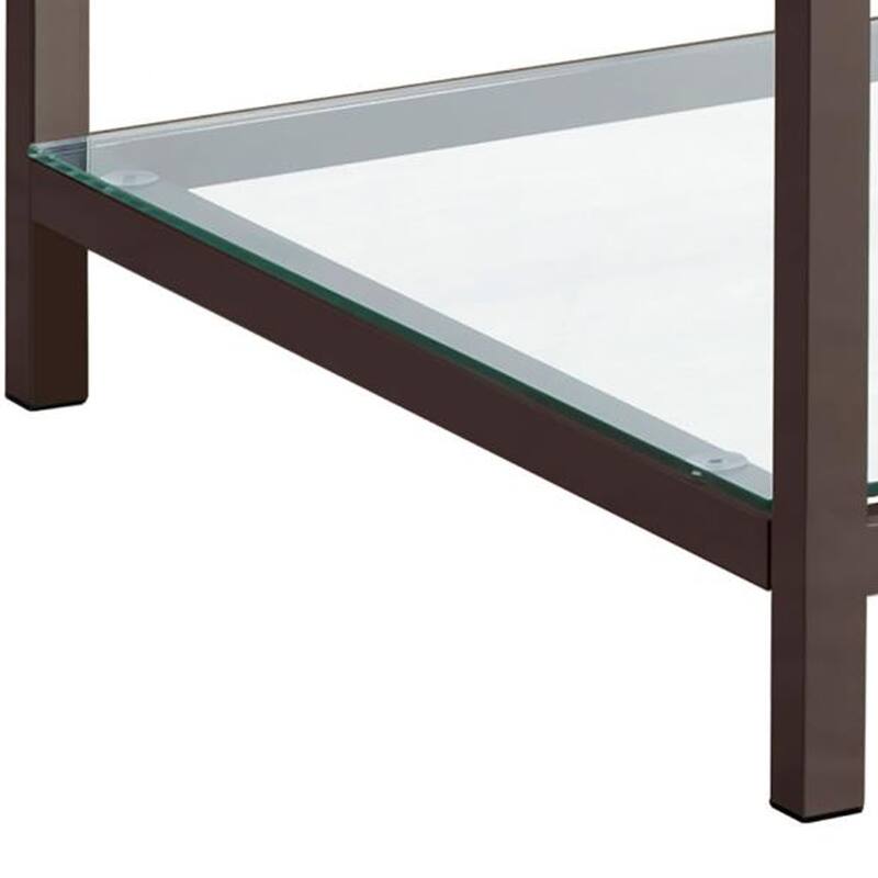 24 in. Nickel and Clear Rectangle Glass End Table, Sturdy Build End Side Table for Living Rooms