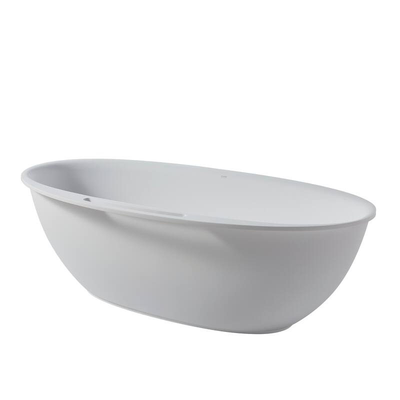 63/67 Inch Stone Resin Solid Surface Freestanding Soaking Bathtub with Center Drain in Matte White