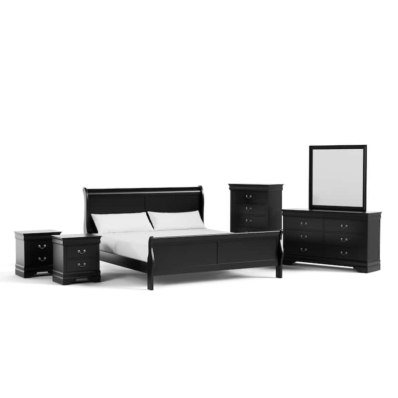 Furniture of America Devi Traditional Solid Wood 6-Piece Sleigh Bedroom Set