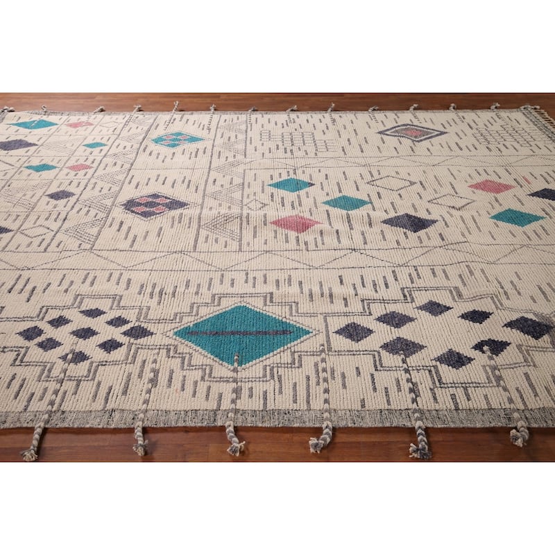 All-Over Geometric Moroccan Oriental Area Rug Handmade Wool Carpet - 8'9"x 13'1"