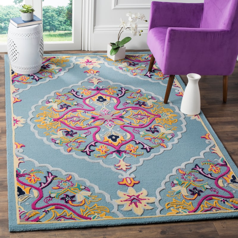 SAFAVIEH Handmade Bellagio Junie Medallion Wool Rug - 3' x 5' - Light Blue/Multi - Rectangle