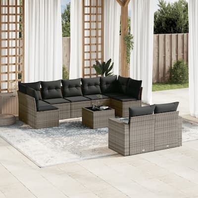 vidaXL Garden Sofa Set Grey PE Rattan, Powder-coated Steel, Tempered Glass - 21.7 x 21.7 x 14.6