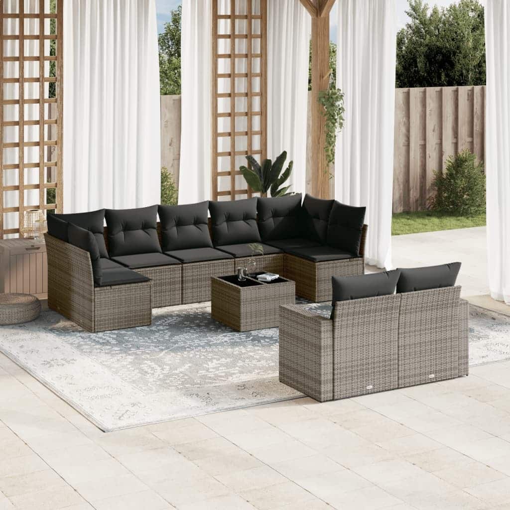 vidaXL Garden Sofa Set Grey PE Rattan, Powder-coated Steel, Tempered Glass - 21.7 x 21.7 x 14.6