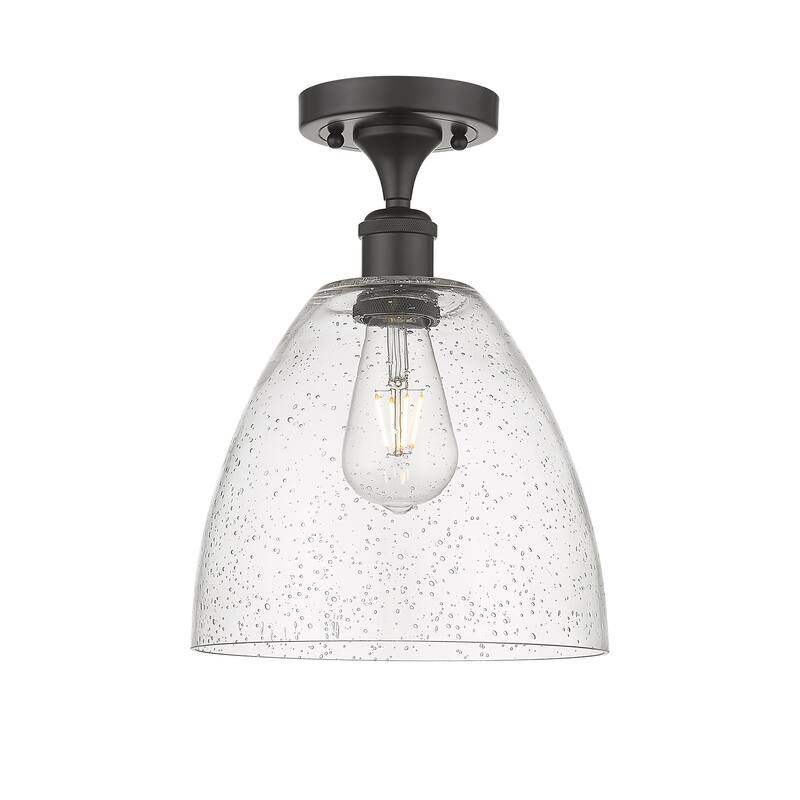 Innovations Lighting Bristol Glass - 1 Light 9" Semi-Flush Mount - Oil Rubbed Bronze/Seedy