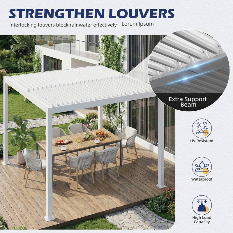 EROMMY Outdoor Louvered Pergola with Optional Winter Cover – Adjustable Hardtop Gazebo, Multiple Sizes