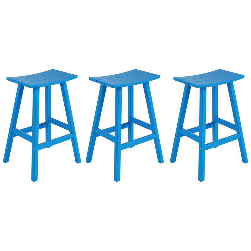 Laguna Hdpe All Weather Outdoor Patio 29" Saddle Seat Bar Stool (Set Of 3) - Pacific Blue