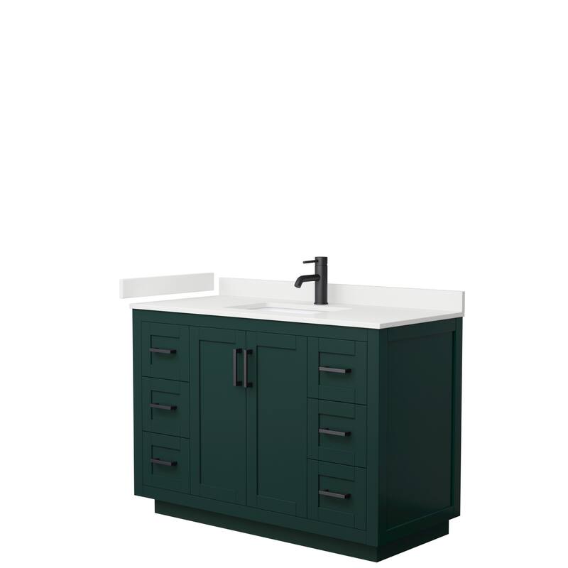 Miranda 48-inch Single Vanity, Quartz Top - Green, Black Trim, White Quartz Top