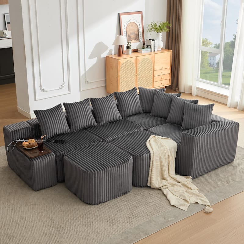 Boneless Modular Sofa with USB, Wireless Charging & Coffee Table Board