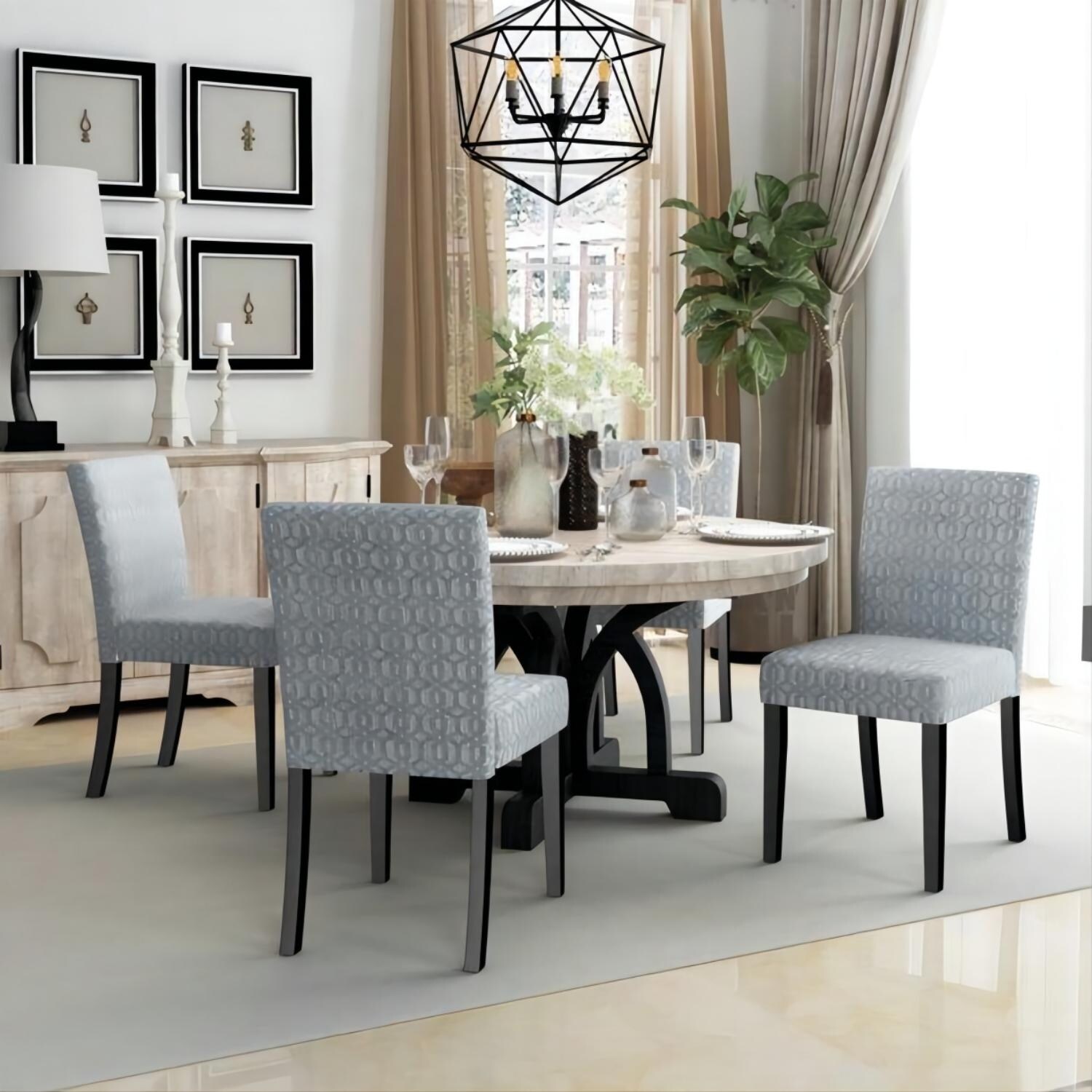 Upholstered Comfortable Dining Chairs Foam Fabric Set of 2 Modern
