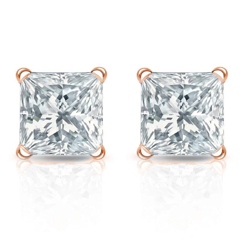 Auriya 14-karat Gold Lab Grown 2.00 carat TDW Princess Diamond Stud Earrings 4-Prong Martini Screw-back