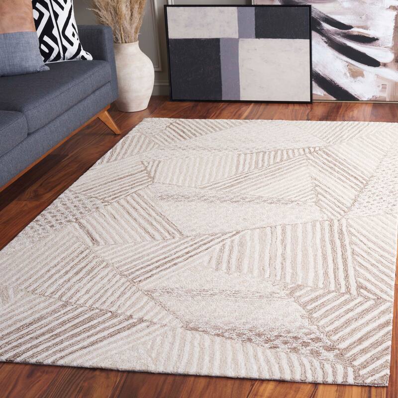 SAFAVIEH Handmade Abstract Clizia Modern & Contemporary Wool Rug - 5' x 8' - Ivory/Light Brown