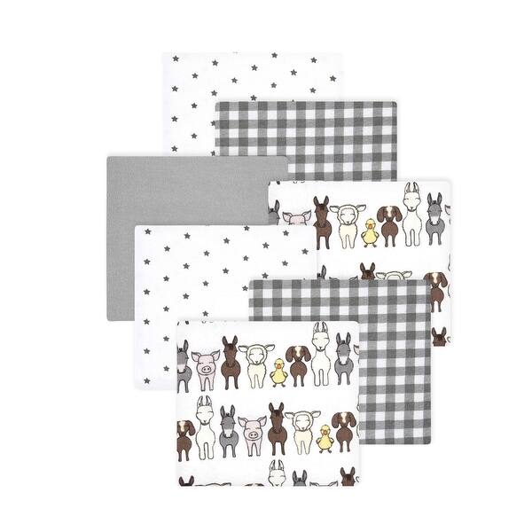 slide 1 of 1, Little Treasure Hudson Baby Cotton Poly Flannel Receiving Blankets Multipack, Grey Farm Friends, 30x30 inches 30x30 inches - Grey Farm Friends