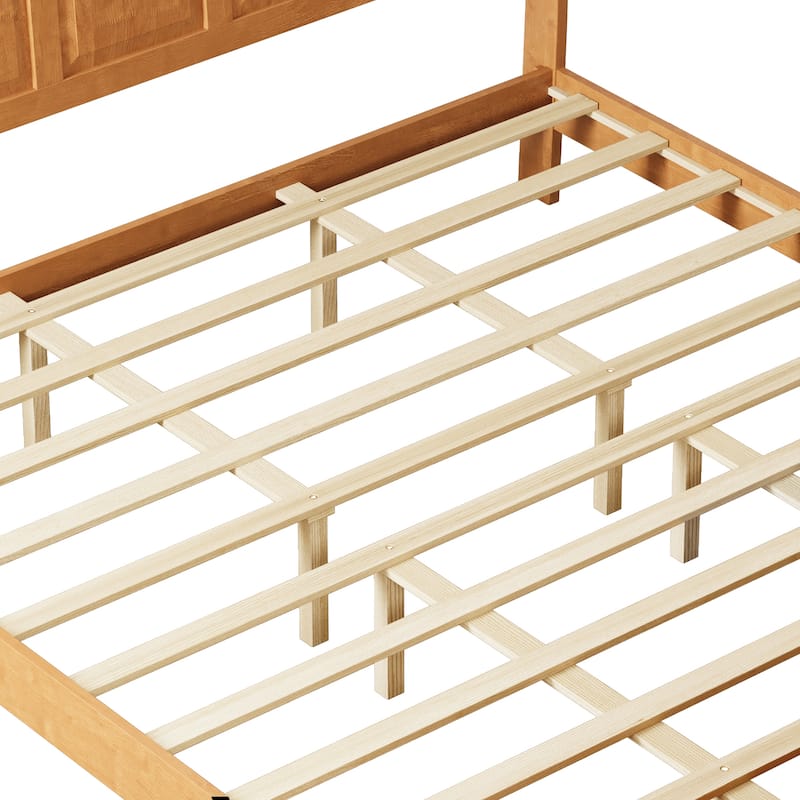 GDFStudio - Traditional Solid Wood Sleigh Bed Frame with High Paneled Headboard & Storage Chest Bench, No Box Spring Needed