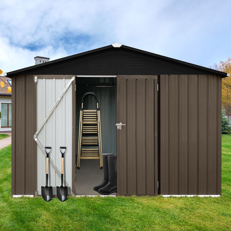 Outdoor 10 x 12 ft. Metal Storage Shed with Vents and Hinged Door and Padlock
