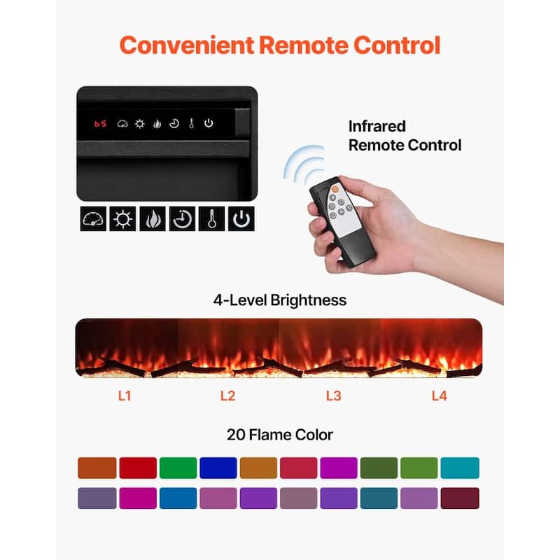 60-Inch Electric Fireplace TV Stand in White for Large TVs Adjustable Heat and Flame Settings - 60.79” x 6.3” x 13.98”