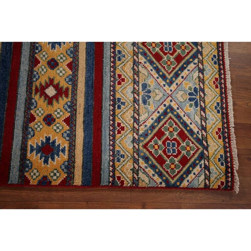 Striped Kazak Oriental Area Rug Handmade Wool Carpet - 5'2" x 6'8"