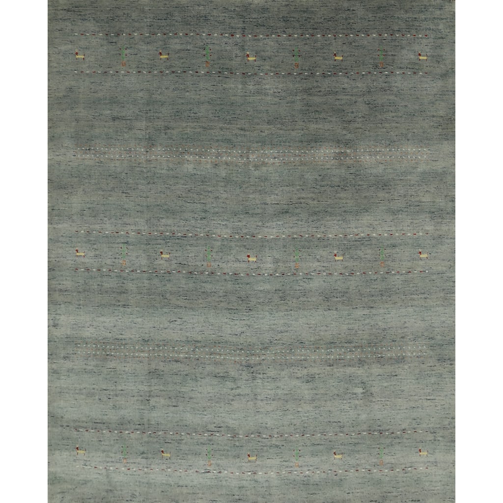 Hand Knotted Oriental 100% Wool Carpet Tribal Animal Pictorial Greys & Charcoal Gabbeh Area Rug - 8' 0'' X 8' 2''