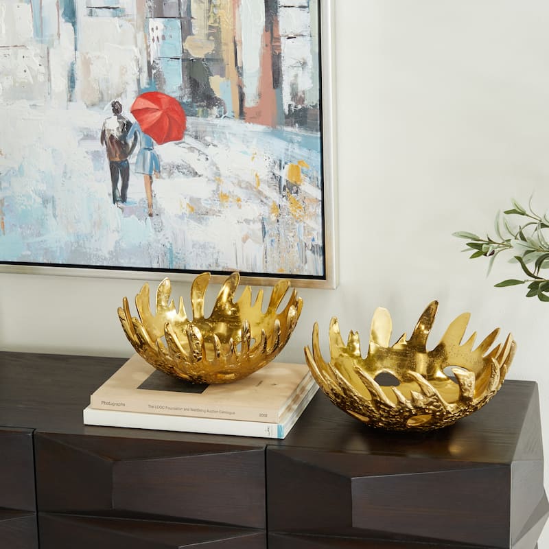 Black, Gold or Silver Aluminum Metal Decorative Bowl (Set of 2) - Gold