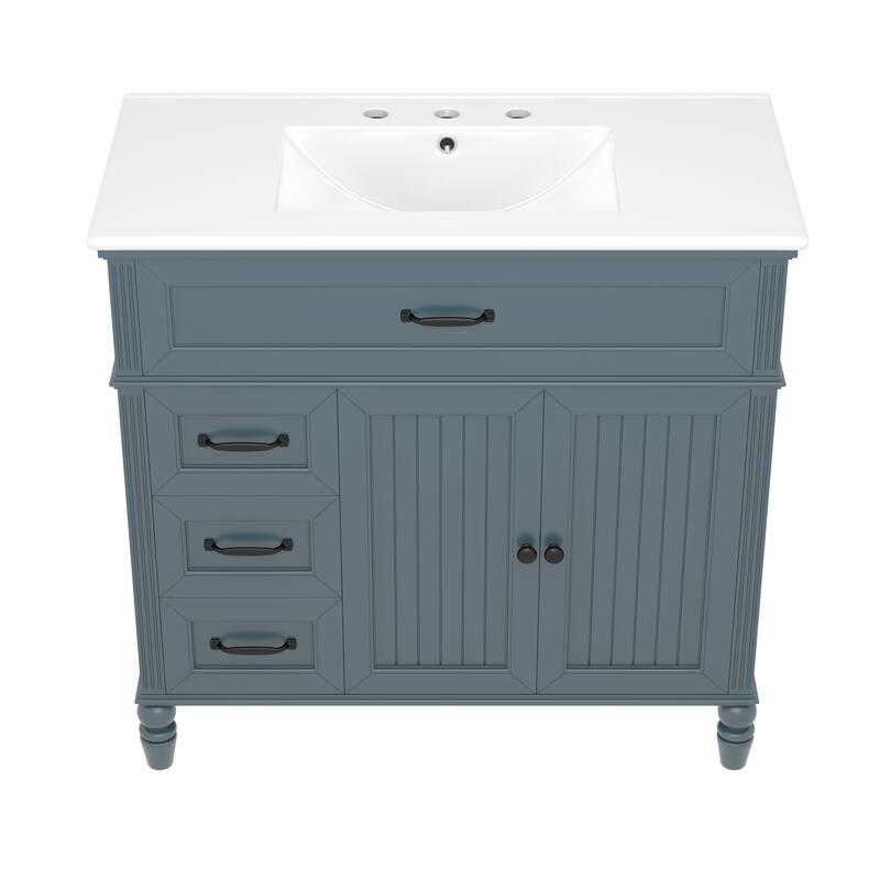 Bathroom Vanity with Ceramic Sink, Multi-Functional Wood Bathroom Storage Cabinet, Bathroom Cabinet with Doors & drawers