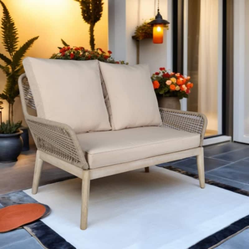 Outdooor Loveseat with Acacia Wood Frame and Cushions