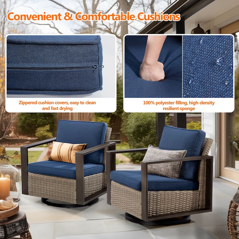 Cozywor 2-Piece Patio Wicker Outdoor Rocking Chair with Metal Frame and Cushions