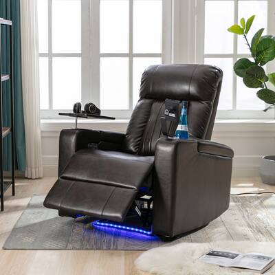 Power Recliner Chair with USB Charging Port, Office Chair with Cup Holders, Leather Lounge Chair with Swivel Tray