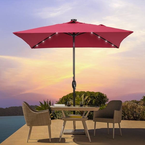 electrical patio umbrellas around elizabethtown ky JOYESERY 7.5 ft. Solar LED Patio Umbrellas With Solar Lights and Tilt Button Market Umbrellas, Navy Blue