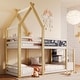 preview thumbnail 1 of 16, House Bunk Bed with Storage Staircase and Blackboard White+Natural