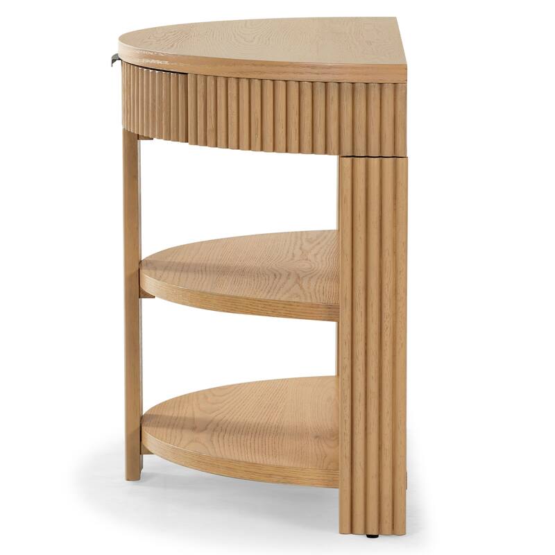 SAFAVIEH Couture Shelbie Reeded 1-Drawer 2-Shelf Half Moon Console Table - 32"W x 16"D x 26"H