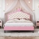 preview thumbnail 11 of 16, Twin/Full Size Upholstered Princess Bed with Crown Shaped Headboard, Lovely PU Leather Platform Bed with Button Tufted Design