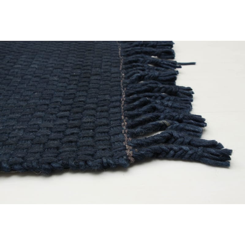 ECARPETGALLERY Braid weave Sienna Navy Wool Rug - 4'11 x 7'10