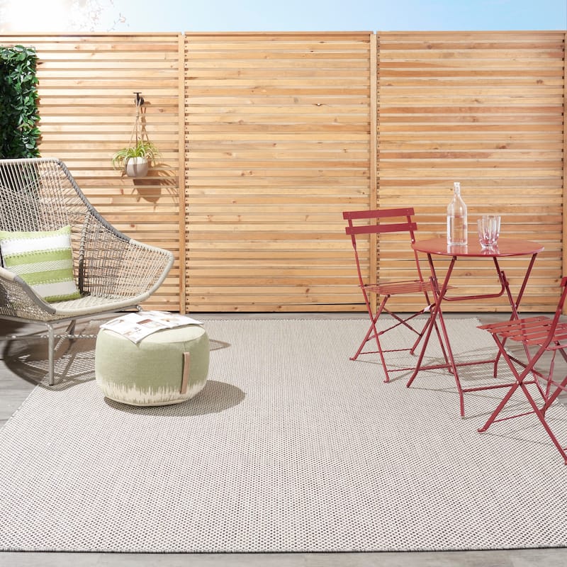 Nourison Courtyard Indoor/Outdoor Modern Geometric Area Rug - 7' x 10' Rectangle - Ivory/Charcoal