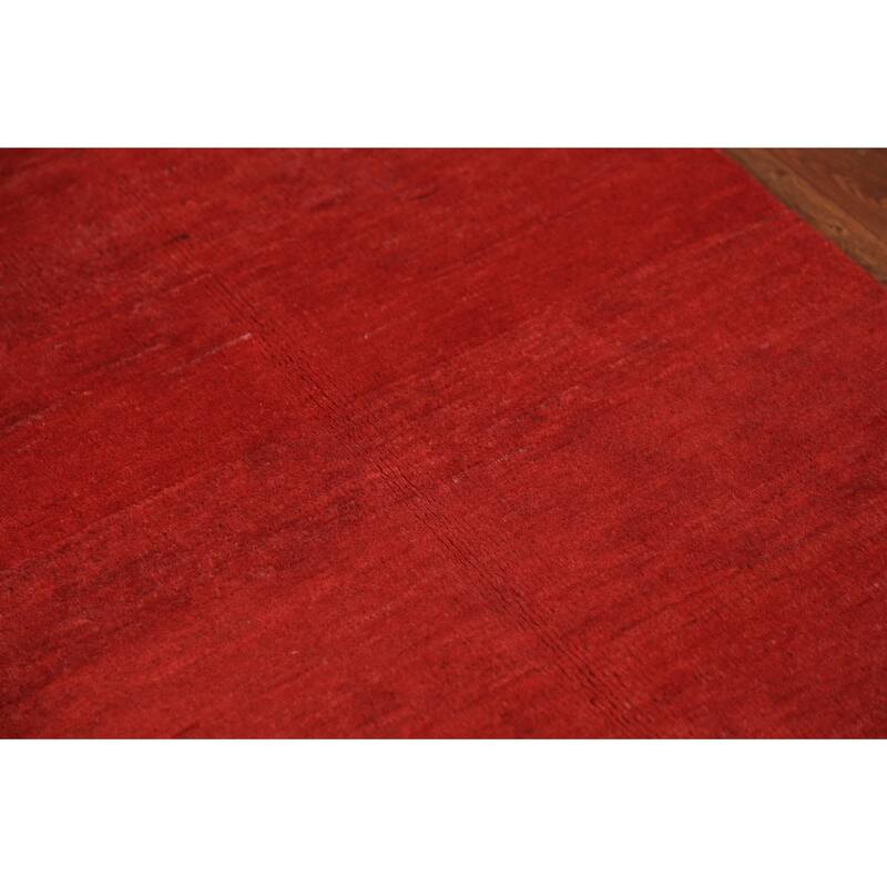 Modern Gabbeh Oriental Rug Hand-Knotted Solid Red Wool Carpet - 2'6" x 4'0"