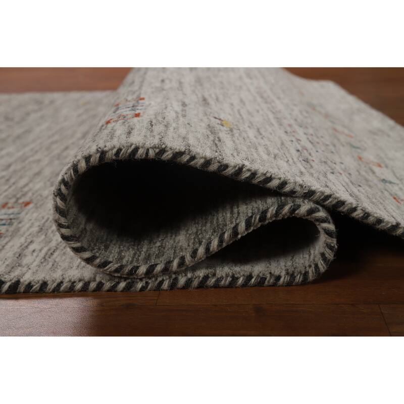 Hand Knotted Oriental 100% Wool Carpet Tribal Stripe Beige & Ivories Gabbeh Area Rug - 5' 11'' X 4' 1''