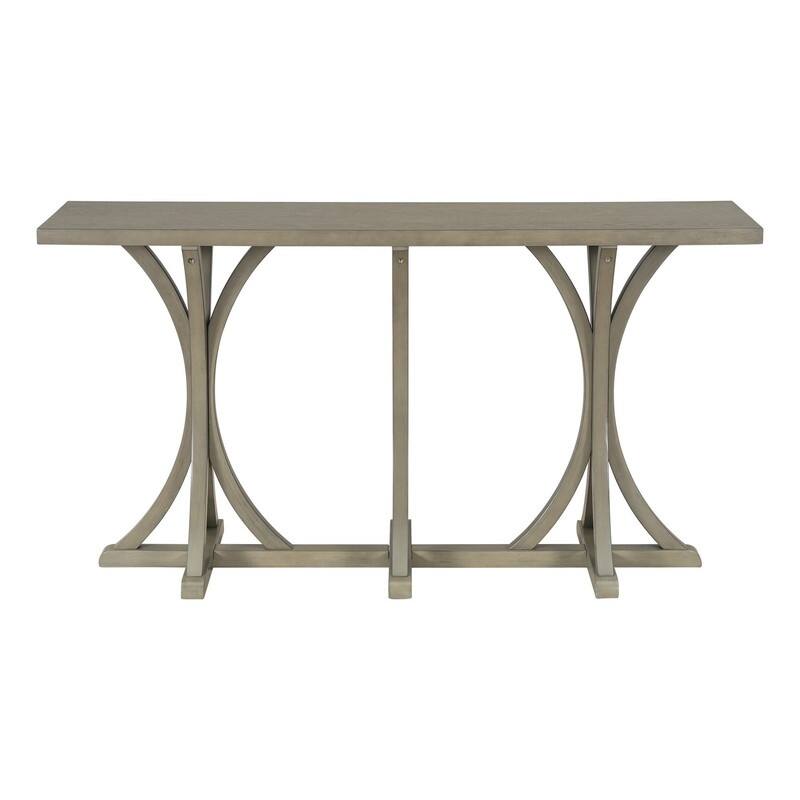 Wooden Console Table, Farmhouse Entryway Table with Oak Veneer Top and Rubberwood Curved Legs