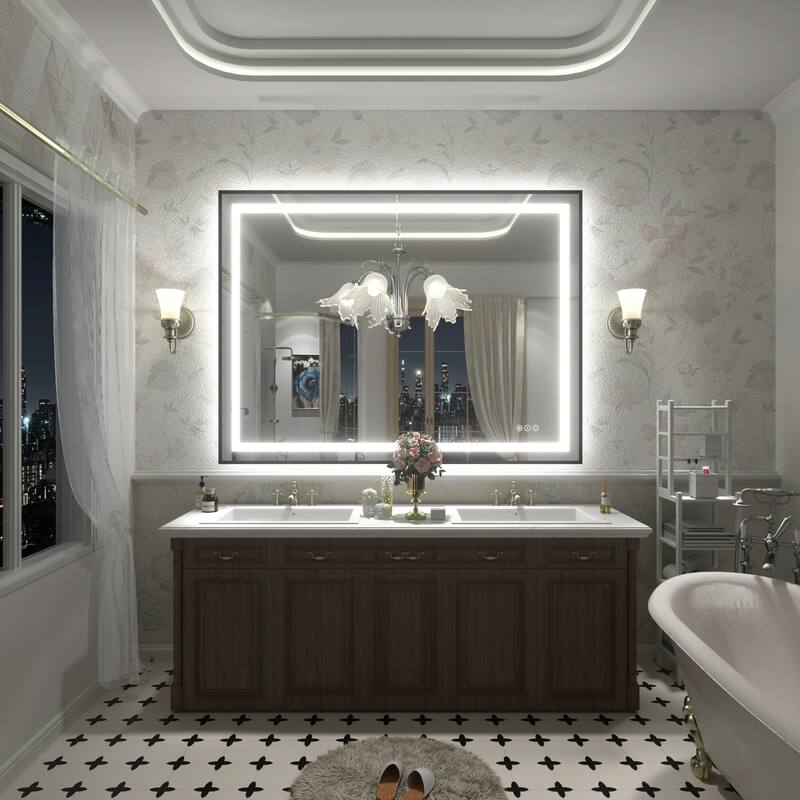 Black Metal Framed LED Front Light and Backlit Anti-Fog Wall Bathroom/ Vanity Mirror