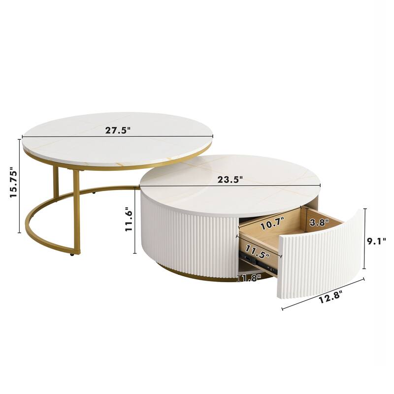 27.5" Fluted Nesting Coffee Table with Drawer
