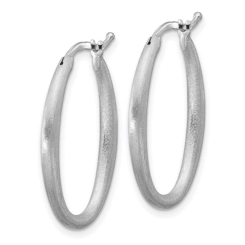 Curata 925 Sterling Silver Italian Rhodium-plated Satin Brushed Large Oval Hoop Earrings - 28x2.5mm